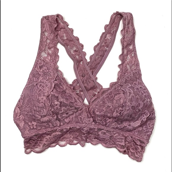 Boho Lavender delicate lace Bralette Sz S womens criss-cross back Stretchy lined - Picture 10 of 11